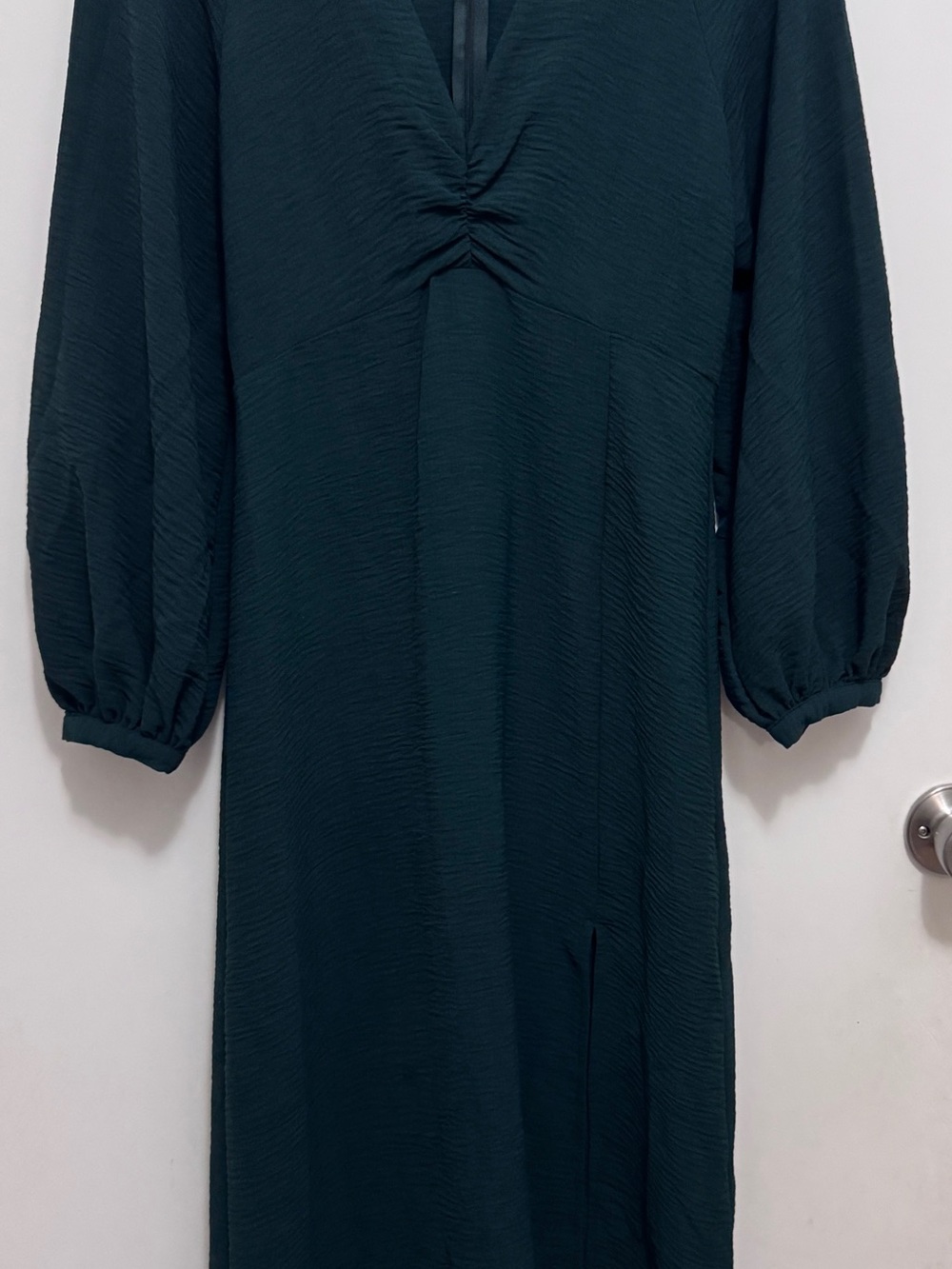 Zara Teal V-Neck Long Sleeve Midi Dress